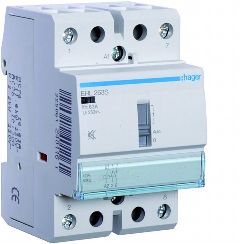 ERL263S HAGER relay of control silent 63 A 12 VAC / VDC 2 NO 3 DIN modules