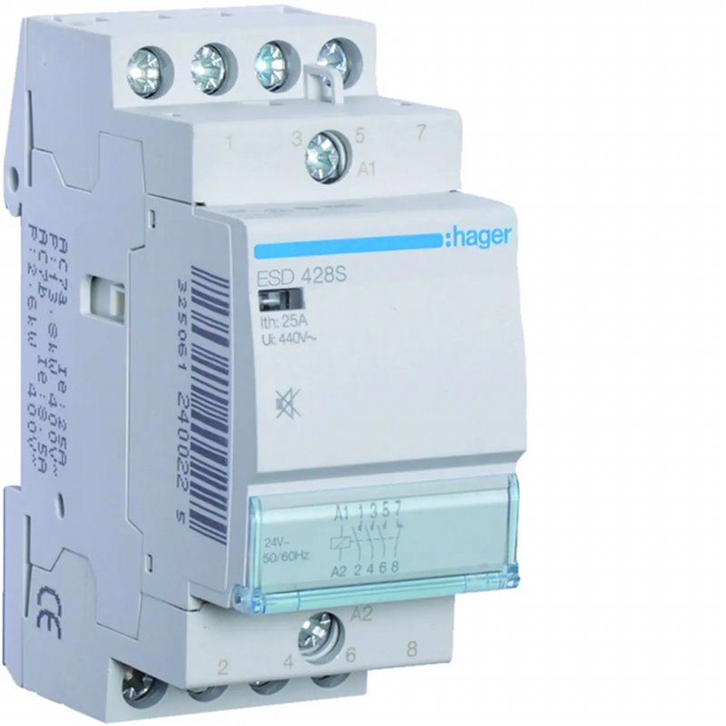 ESD428S HAGER contactor silent 25 A 24 VAC / VDC 3 NO + 1 NC 2 DIN modules