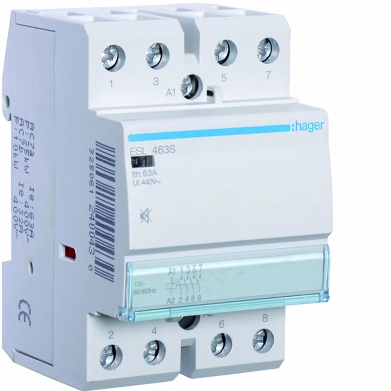 ESL463S HAGER contactor silent 63 A 12 VAC / VDC 4 NO 3 DIN modules
